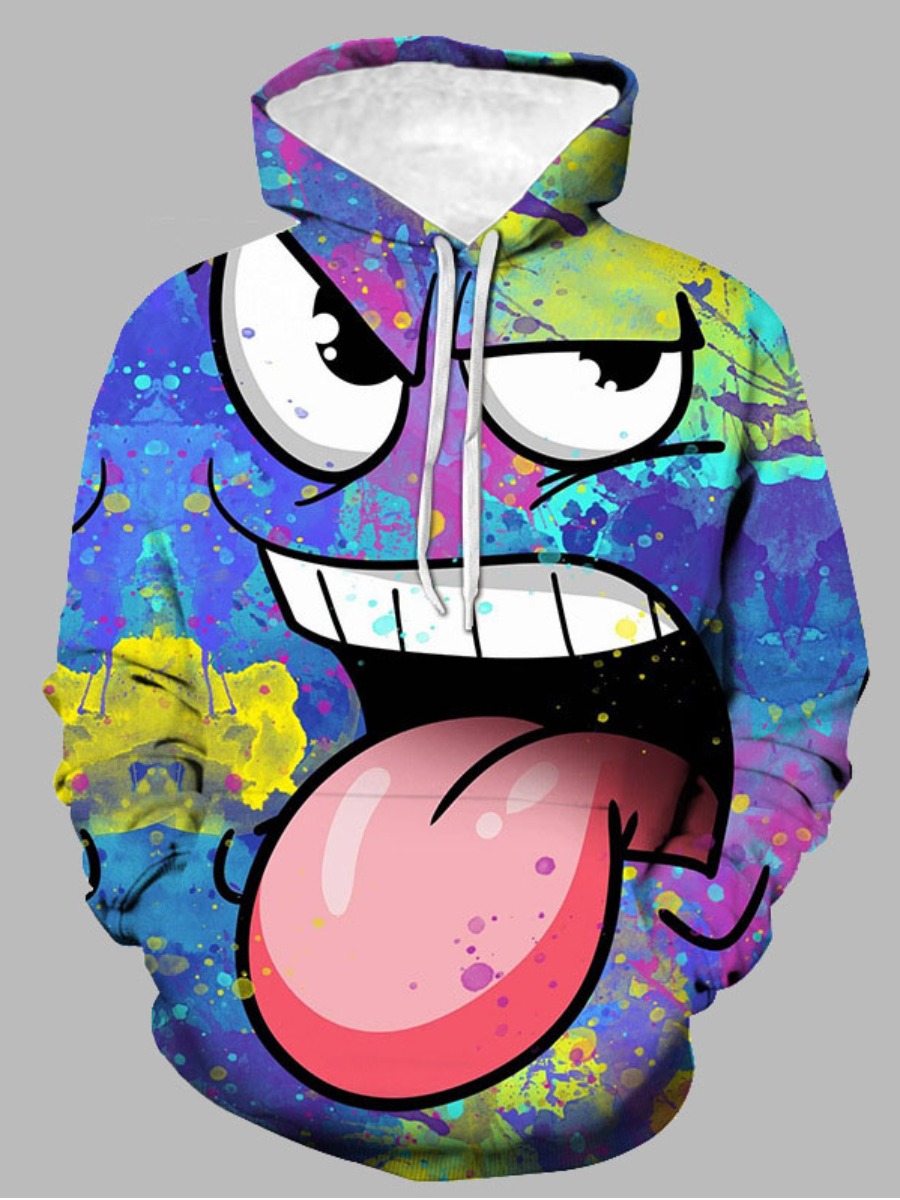 

LW Men Tie-dye Cartoon Print Oversized Hoodie, Multi