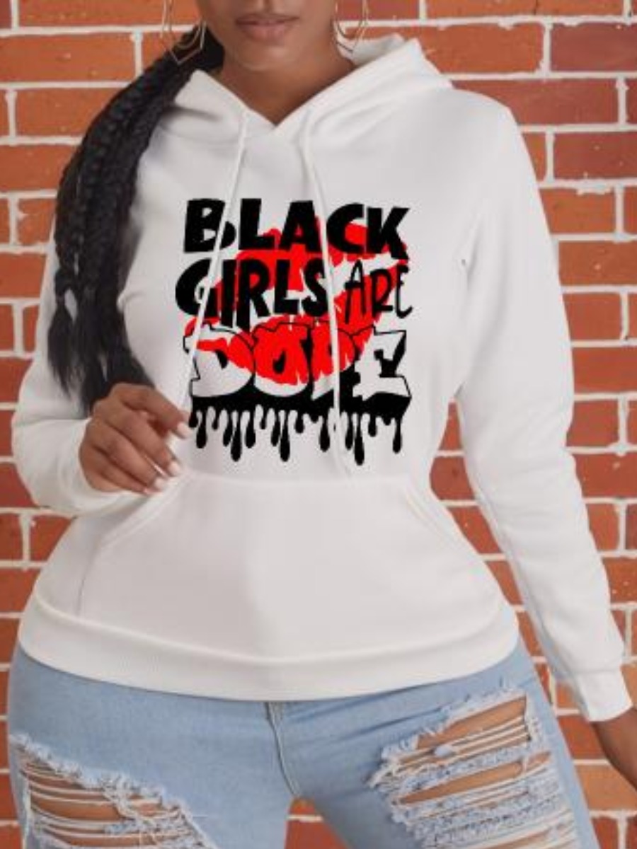 

LW BASICS Lip Letter Print Kangaroo Pocket Oversized Hoodie, White