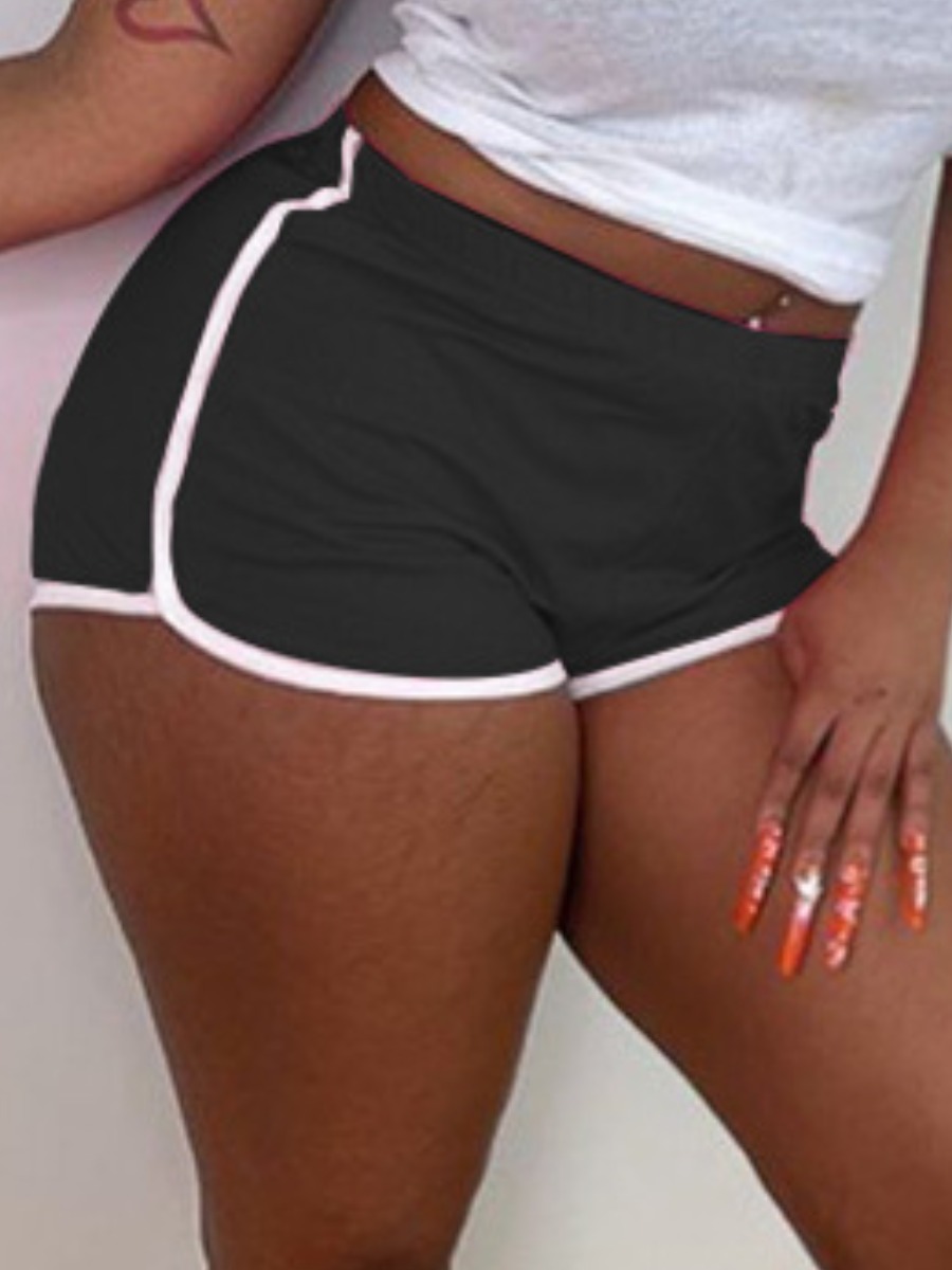 

Lovely Letter Print Striped Shorts, Black