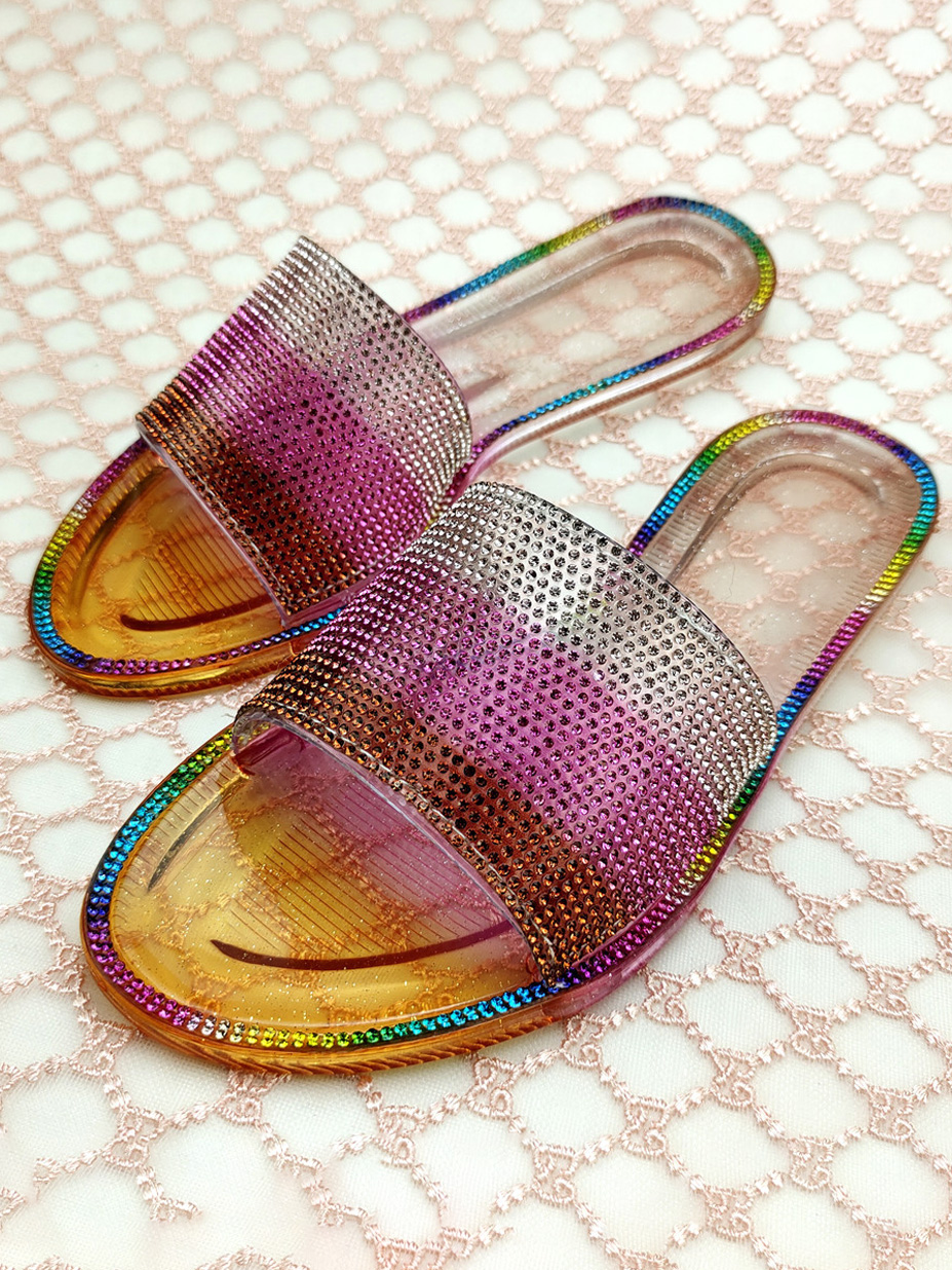 

LW Gradient Crystal Decoration Slippers, Multi