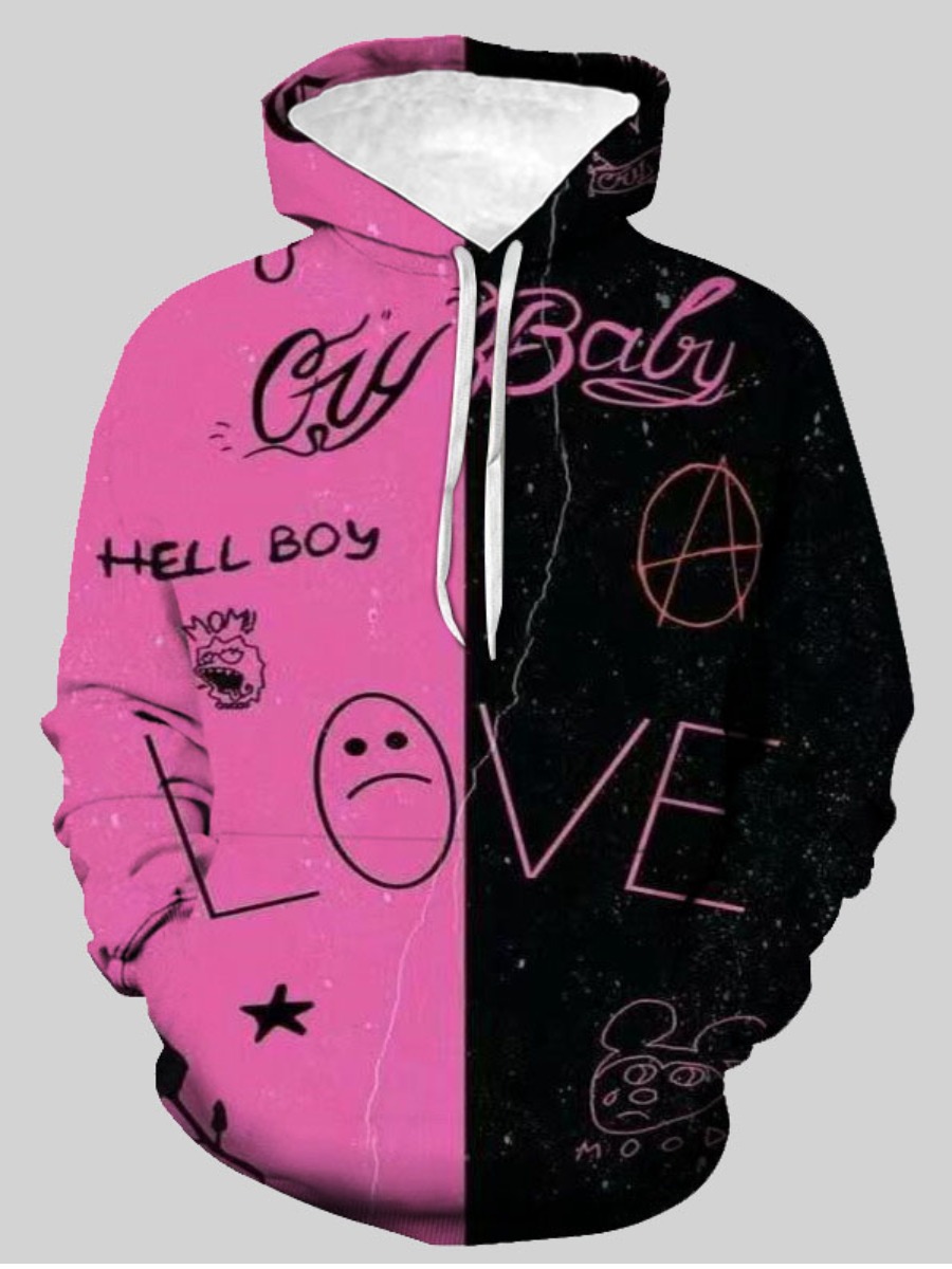 

LW Men Star Letter Print Hoodie, Pink