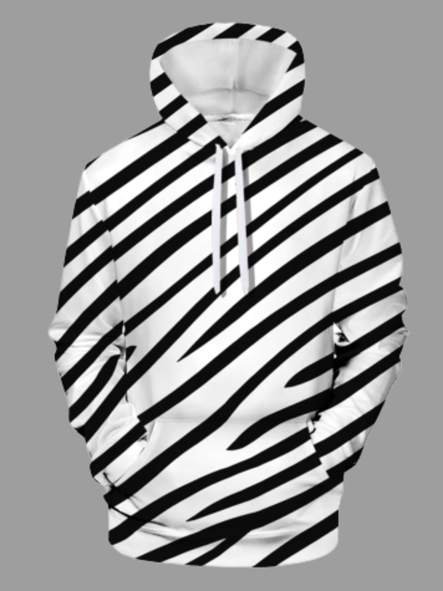 

LW BASICS Men Striped Oversized Hoodie, Black and white