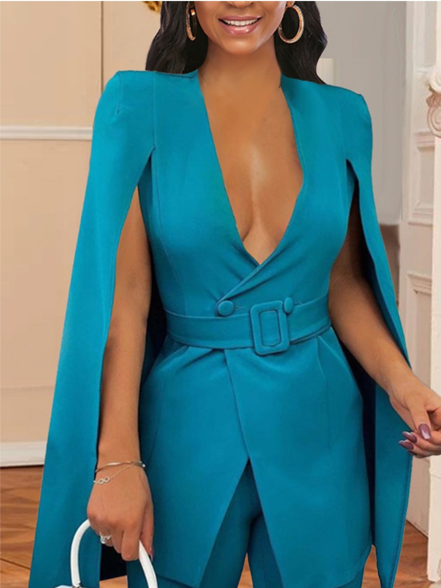 

LW Split Sleeve Belt Design Blazer, Cyan