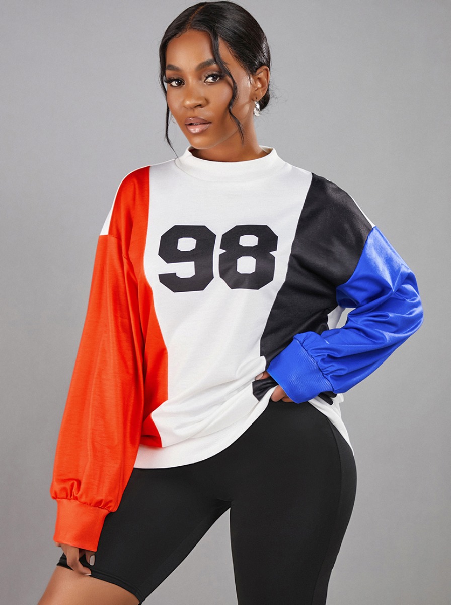 LW Dropped Shoulder Letter Print Patchwork Sweatshirt