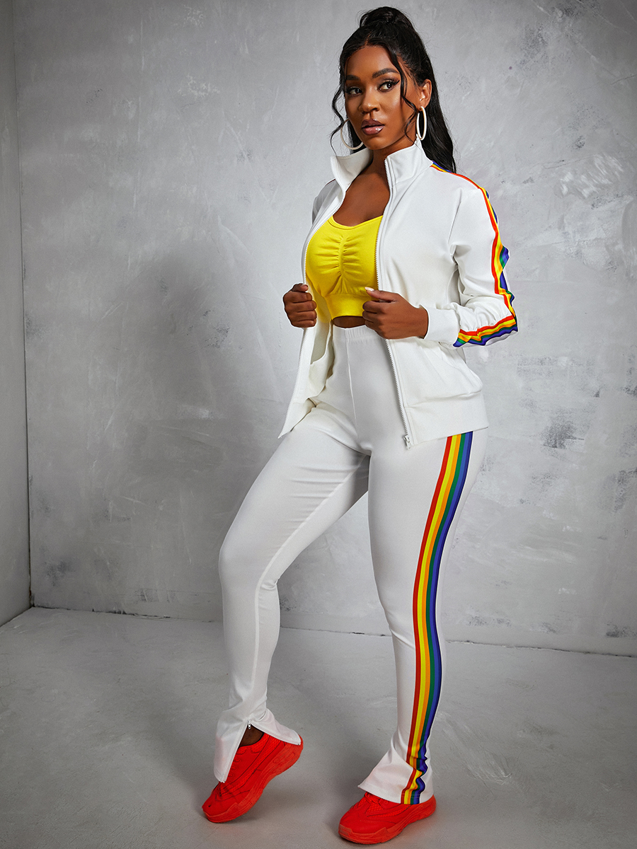 

LW Rainbow Striped Tracksuit Set, White