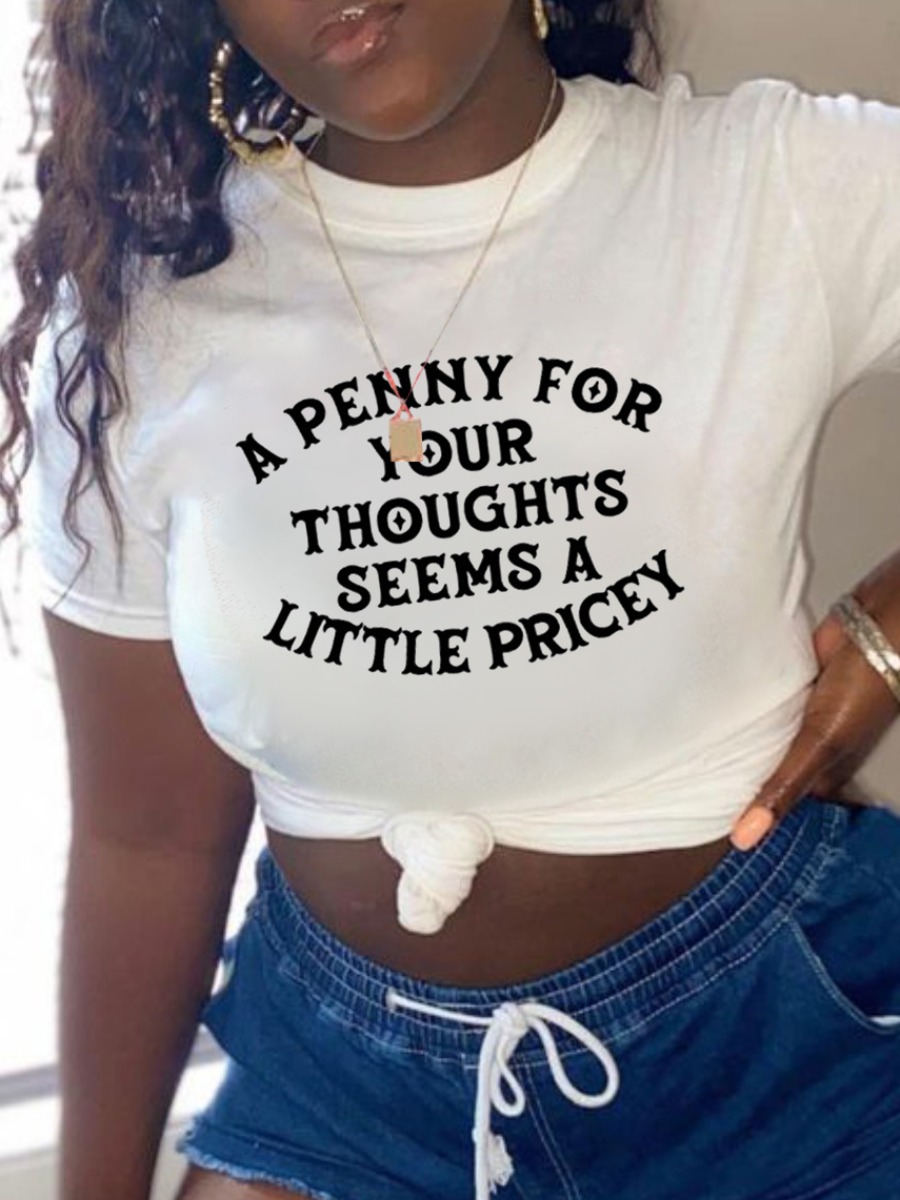 

LW Round Neck Letter Print T-shirt, White