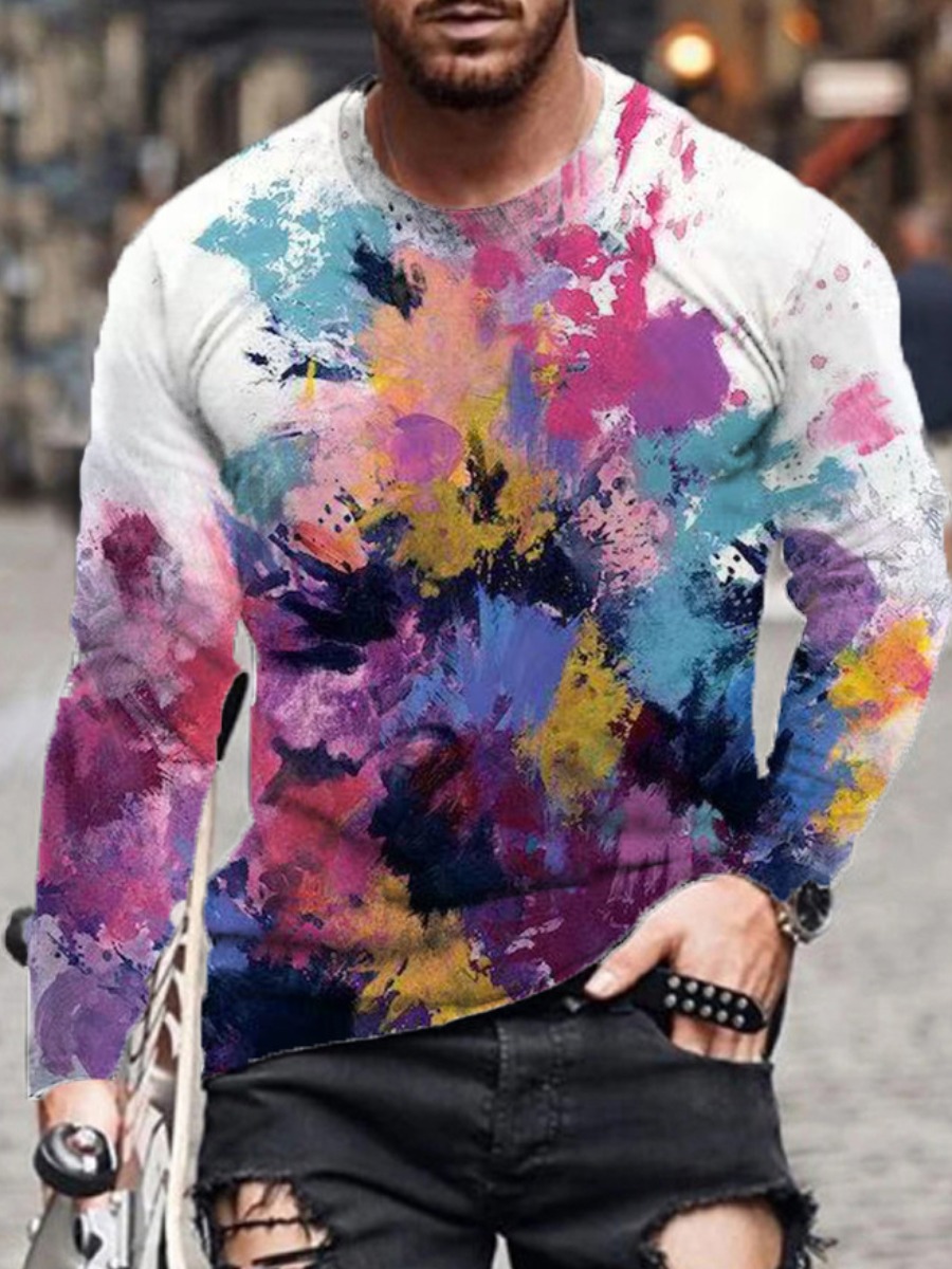 

LW Men Round Neck Tie-dye T-shirt, Multi