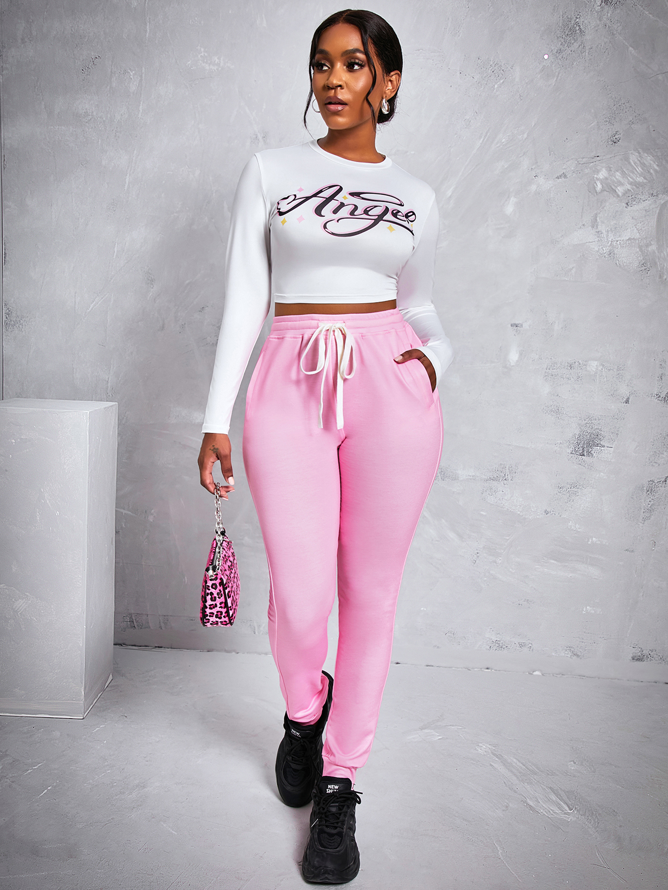 LW Angel Letter Print Drawstring Pants Set