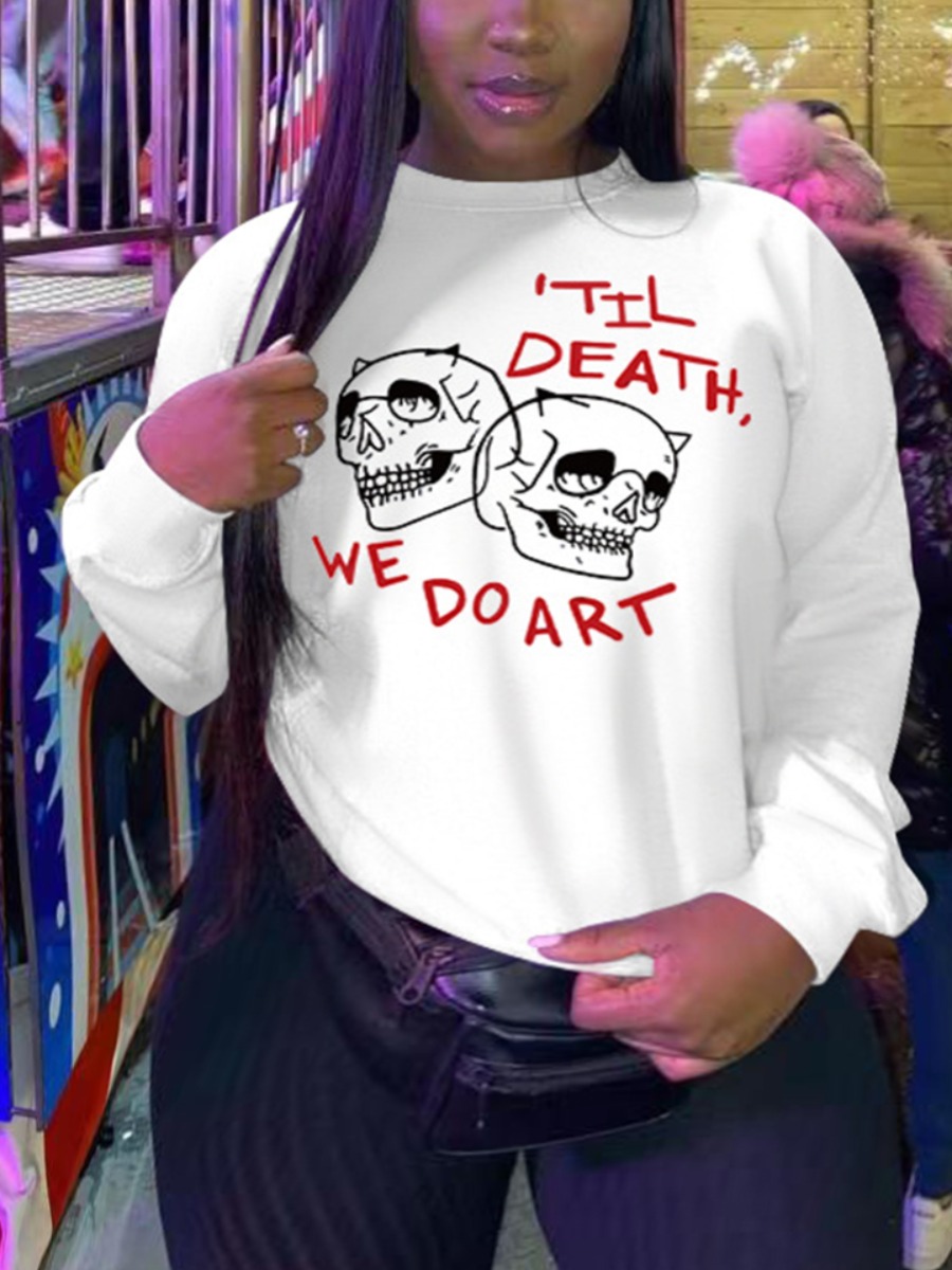 

LW Plus Size Skull Head Letter Print Oversized Hoodie, White