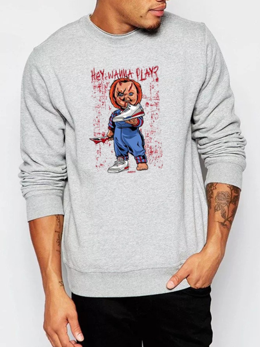 

Lovely Men Round Neck Cartoon Print Oversized Hoodie, Grey