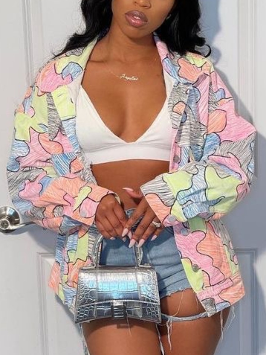 

LW Color-lump Patchwork Coat, Pink