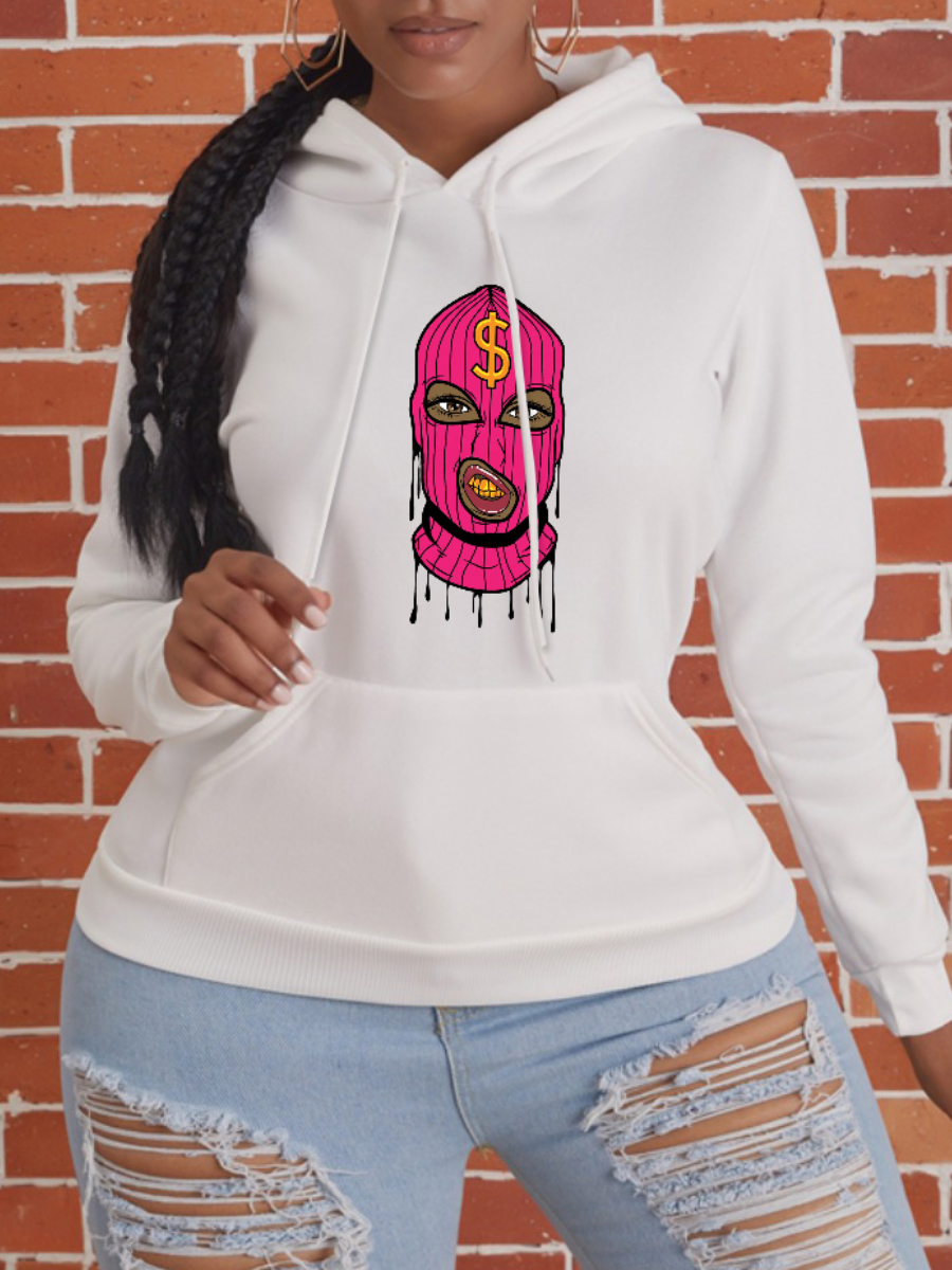

LW Masked Face Print Oversized Hoodie, White