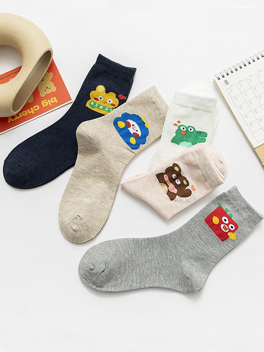 

LW COTTON 5-pair Cartoon Print Socks, Multi
