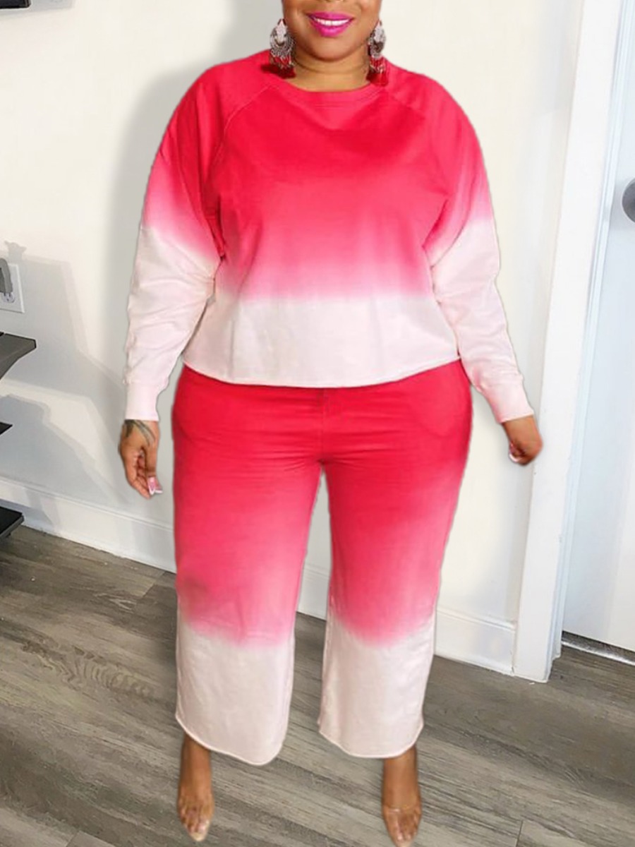 

LW Plus Size Gradient Oversized Pants Set, Red