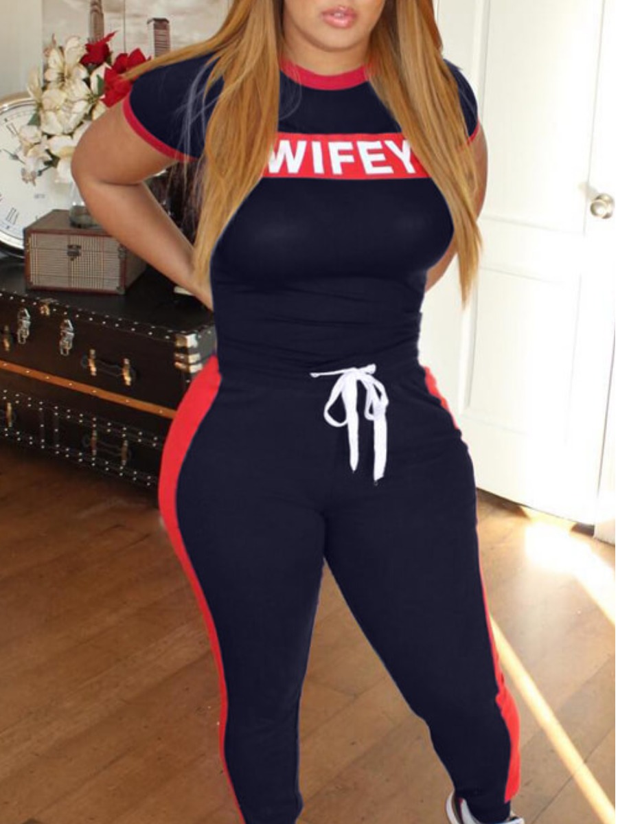 

LW Letter Printing Pants Set, Navy blue