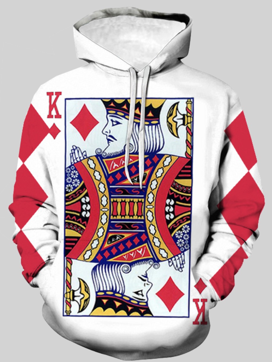 

LW Men Poker Print Oversized Hoodie, White