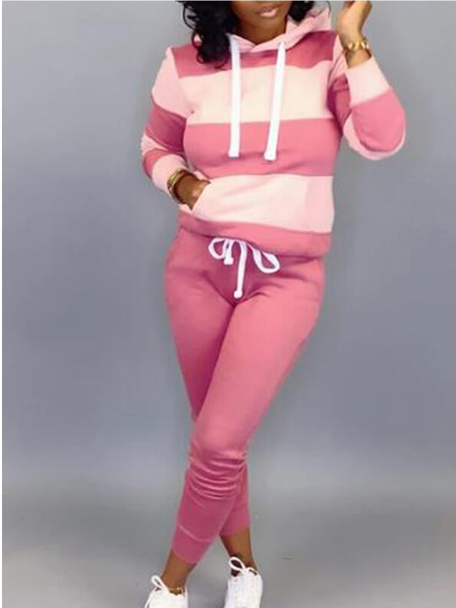 LW Kangaroo Pocket Striped Tracksuit Set