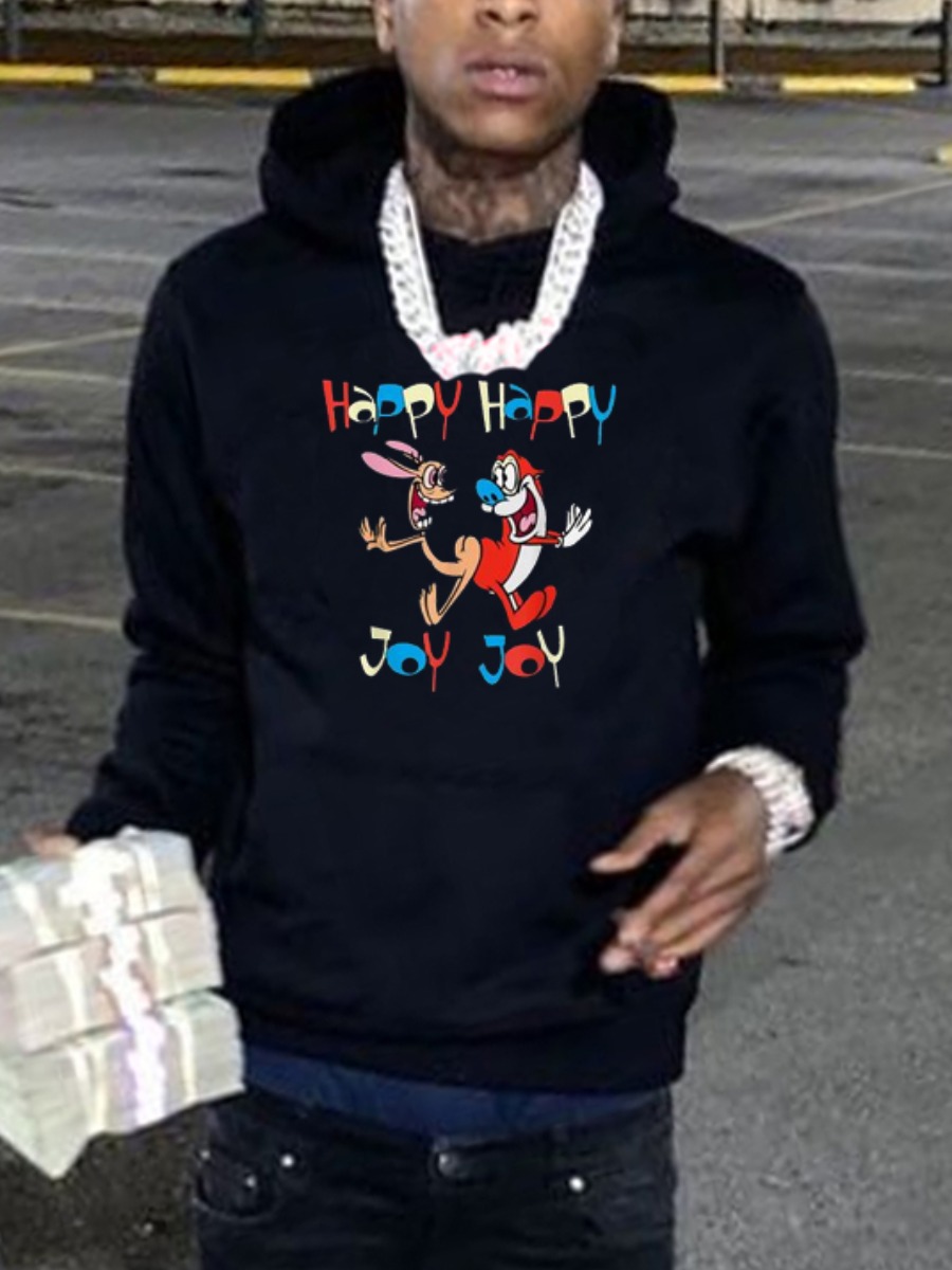 

LW Men Cartoon Letter Print Oversized Hoodie, Black