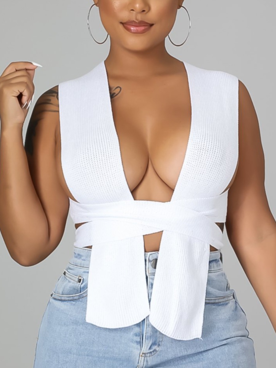

LW SXY Split Front Bandage Design Camisole, White