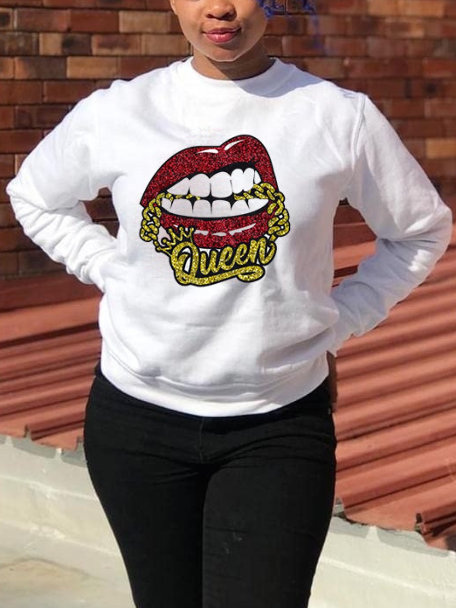 

LW Lip Letter Print Hoodie, White