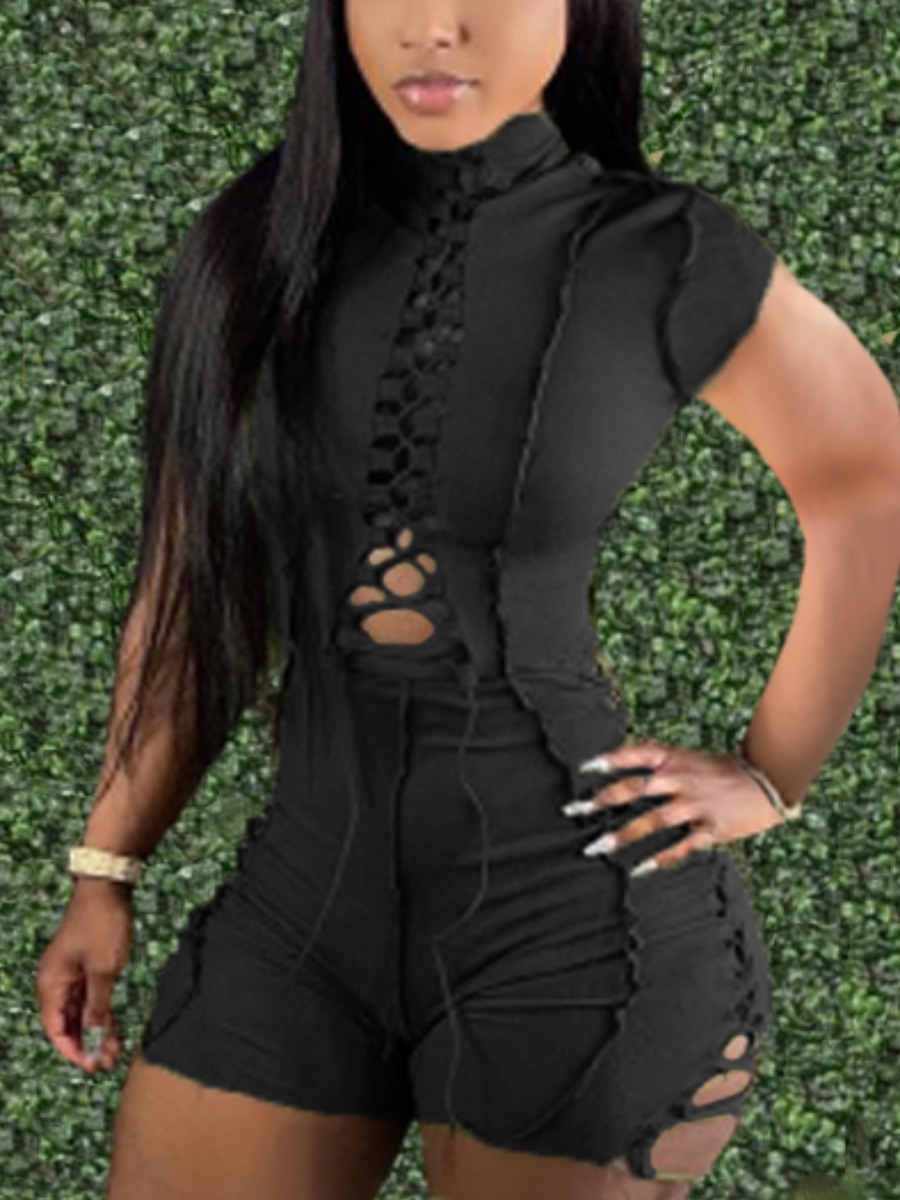 

LW Bandage Hollow-out Design Romper, Black