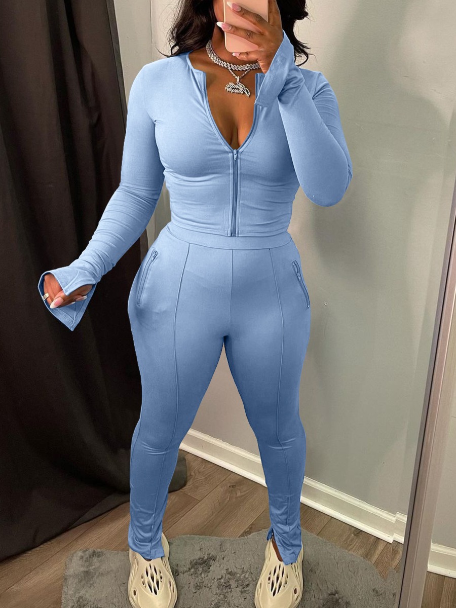 

LW Flared Basic Skinny Pants Set, Blue