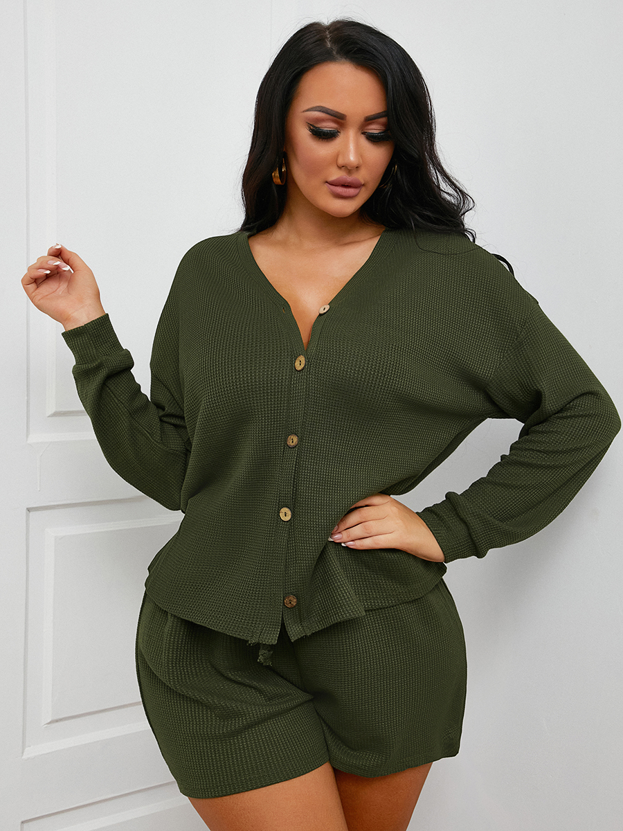 

LW Dropped Shoulder Drawstring Shorts Set, Army green