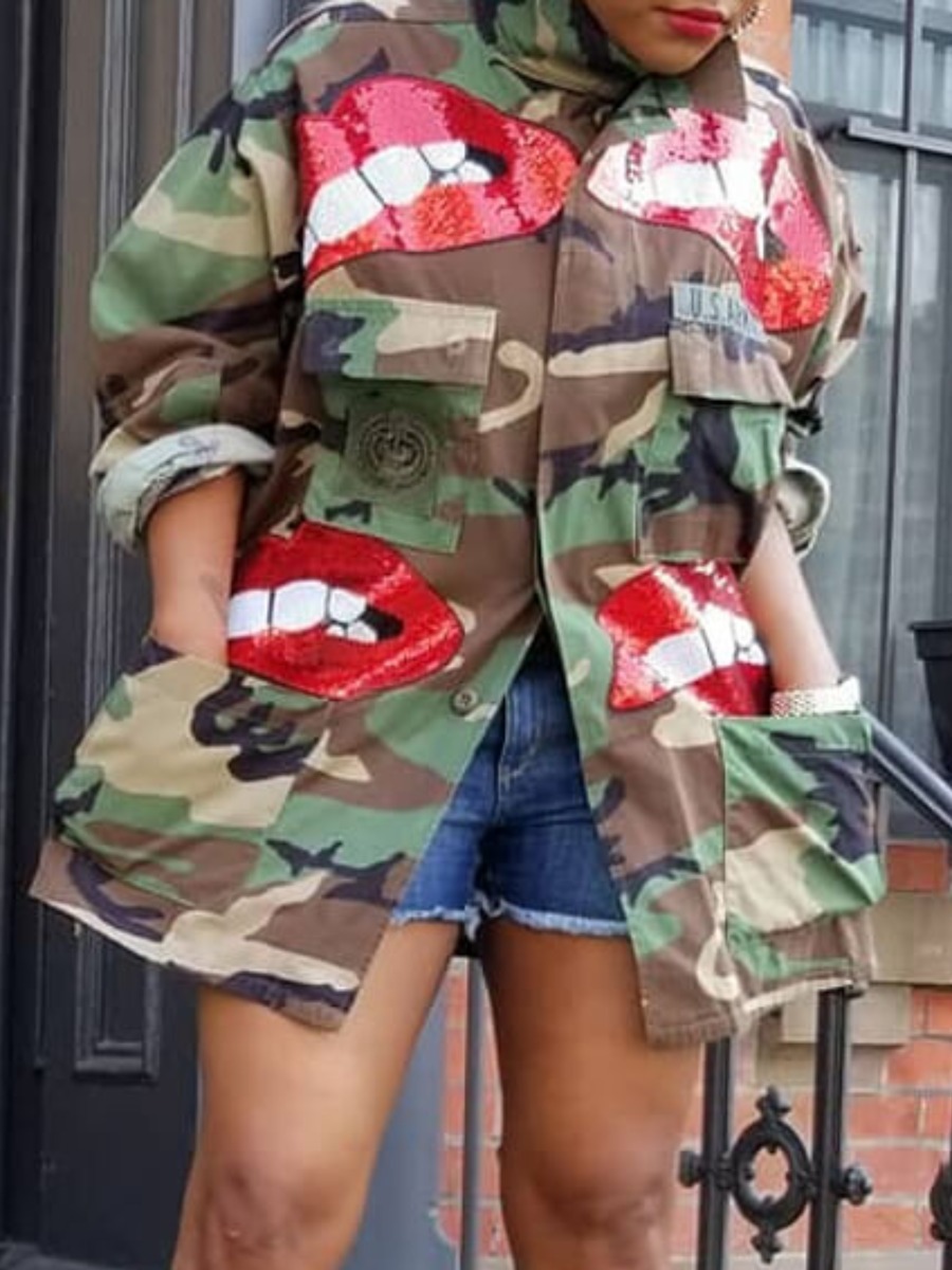 LW Camo Print Lip Decor Coat