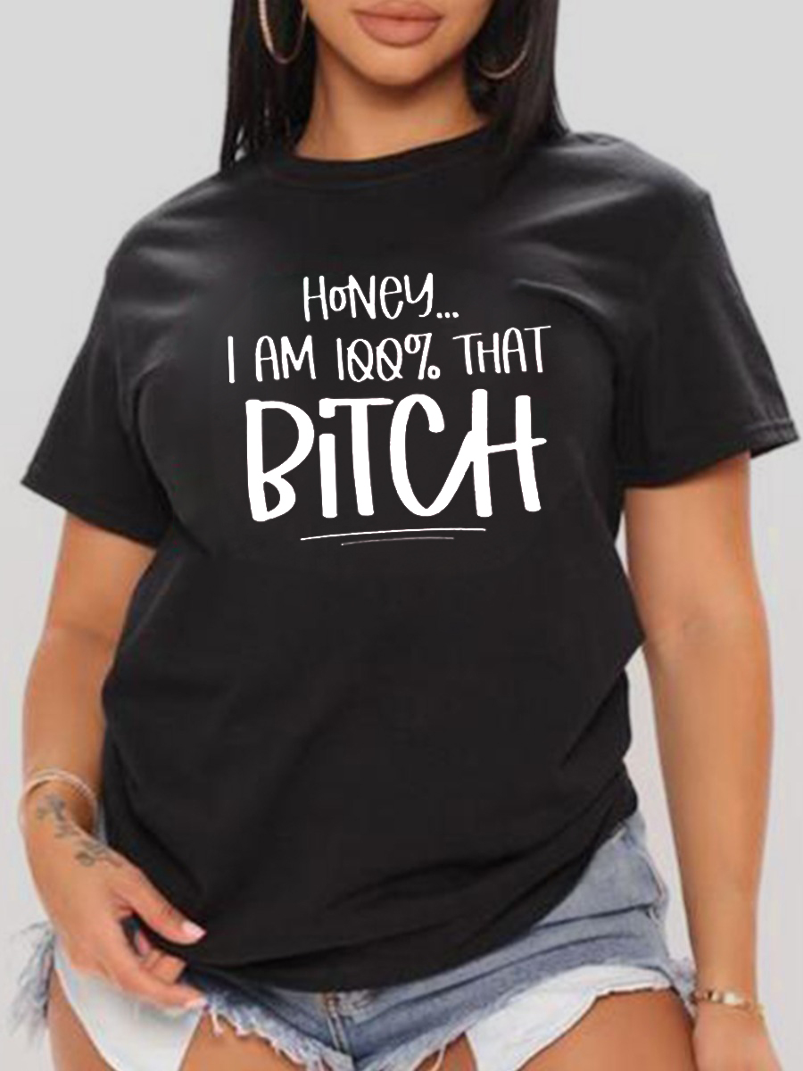 

LW BASICS Round Neck Letter Print T-shirt, Black