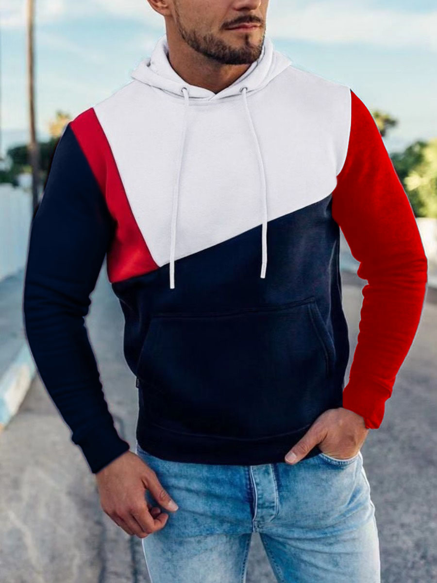 

Lovely Men Color-lump Oversized Hoodie, Blue