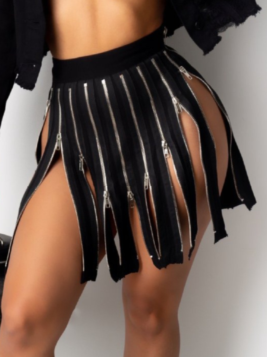

LW SXY Zipper Design A Line Skirt, Black