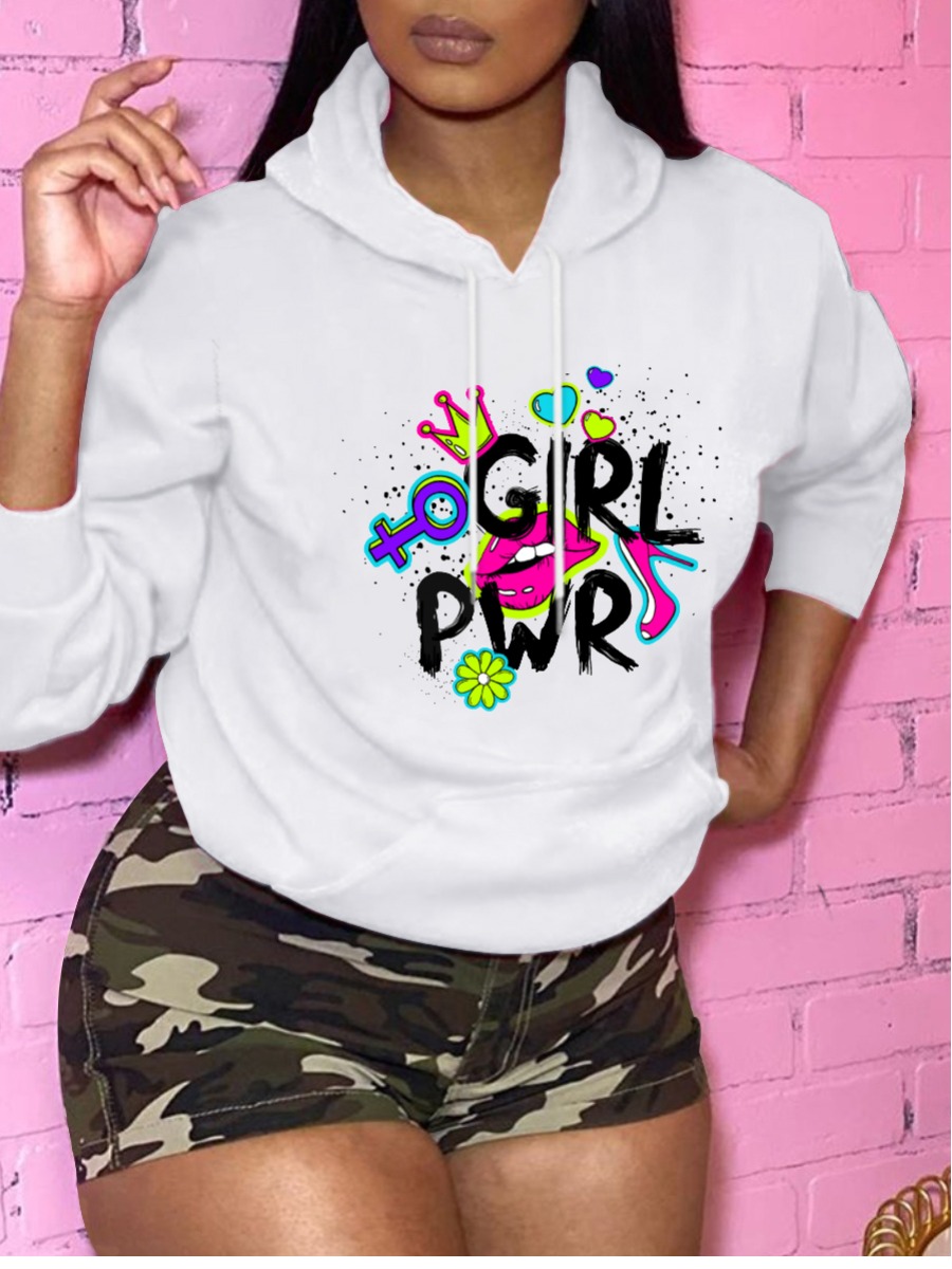 

LW BASICS Plus Size Lip Letter Print Hoodie, White