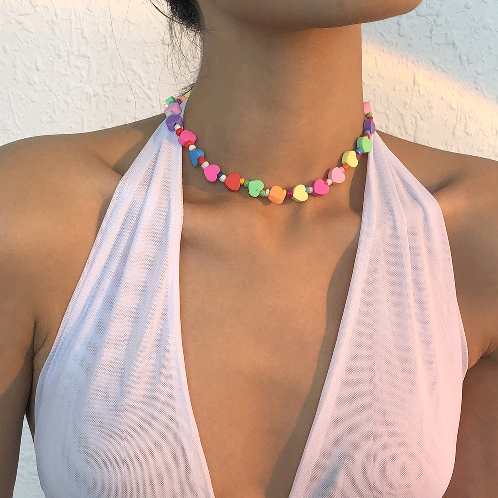 

LW Heart Ceramic Necklace, Multi