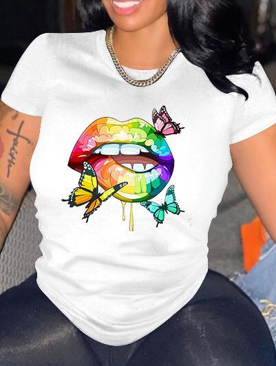 

LW Butterfly Lip Print T-shirt, White