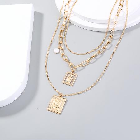 

Lovely Double Pendant Multilayer Necklace, Gold