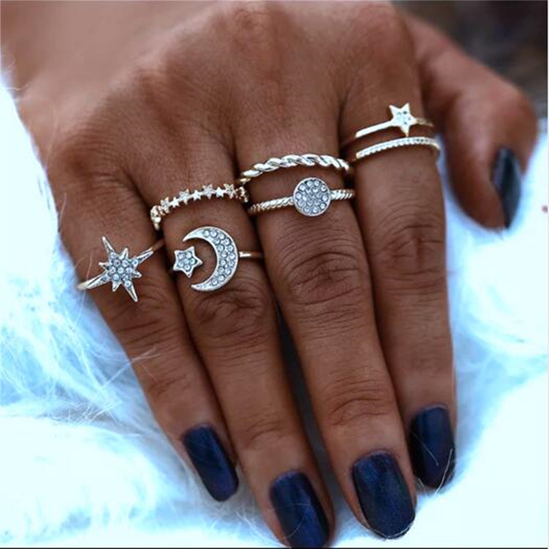 

LW 6-piece Star Moon Decoration Ring, Gold