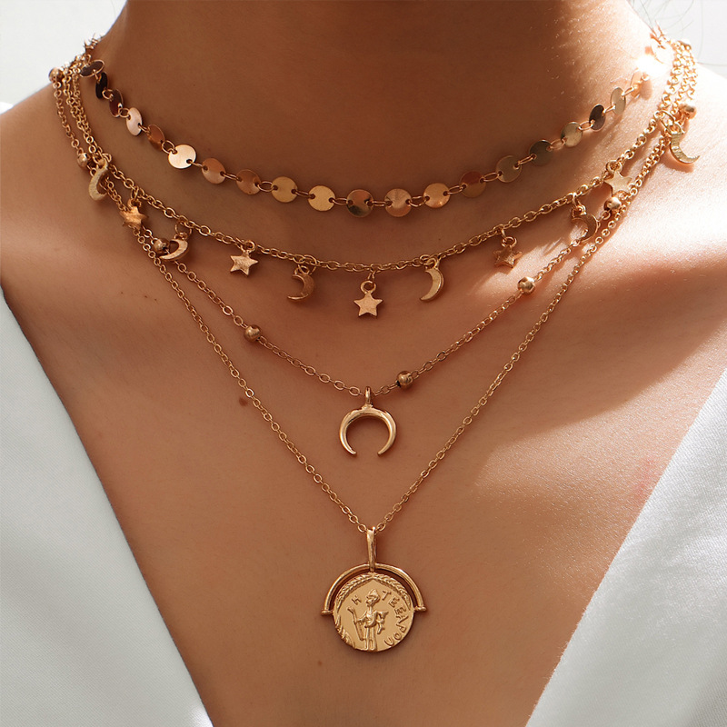 

LW Moon Star Decoration Multilayer Necklace, Gold