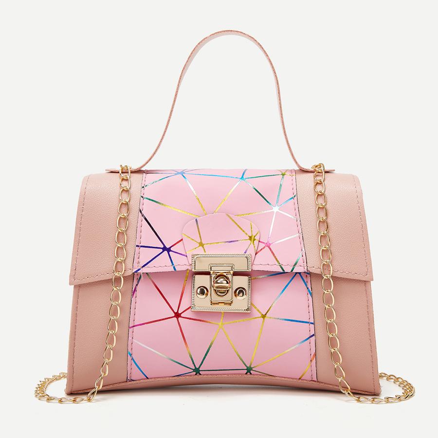 

LW Geometric Decoration Chain Strap Crossbody Bag, Pink