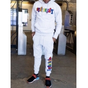 LW Men Letter Print Kangaroo Pocket Tracksuit Set