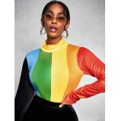 LW Turtleneck Rainbow Striped T-shirt
