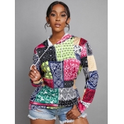 LW Hooded Collar Mixed Print Hoodie