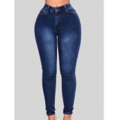 Lovely Casual Buttons Design Deep Blue Plus Size J