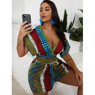 

Lovely Casual Dot Print Bandage Design Multicolor One-piece Romper, Multi