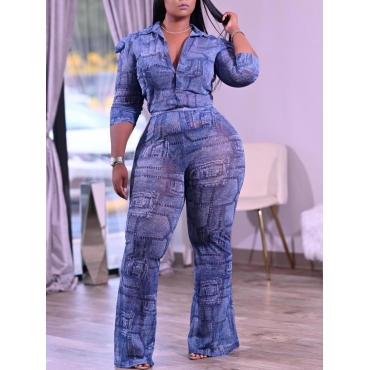 

LW Ruffle Design Flared Two Piece Pants Set, Blue