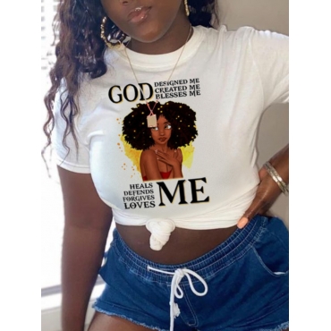 

Lovely Figure Letter Print T-shirt, White