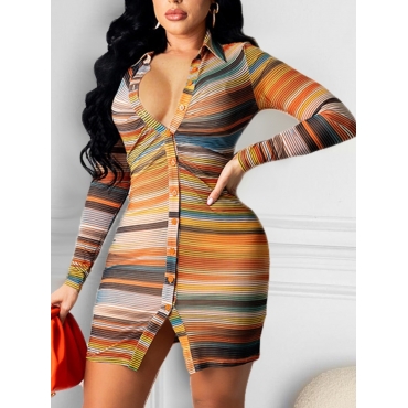 

Lovely Striped Button Design Dress, Multi