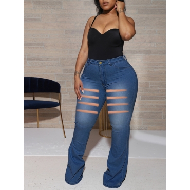 

LW Plus Size Ripped Flared Jeans, Blue
