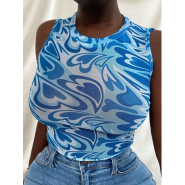 

Lovely Round Neck Heart Print Camisole, Blue