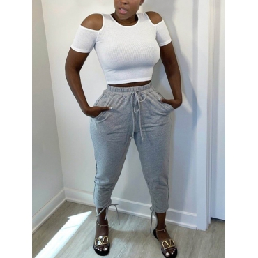 

LW Mid Waist Drawstring Pants, Grey