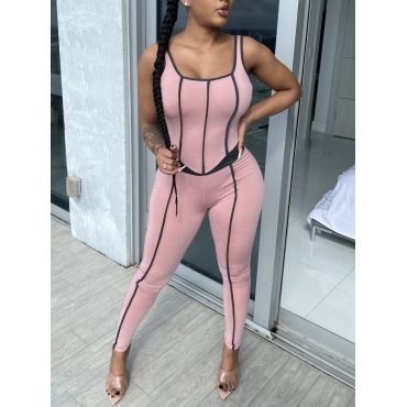 

Lovely Striped Backless One-piece Jumpsuit, Pink